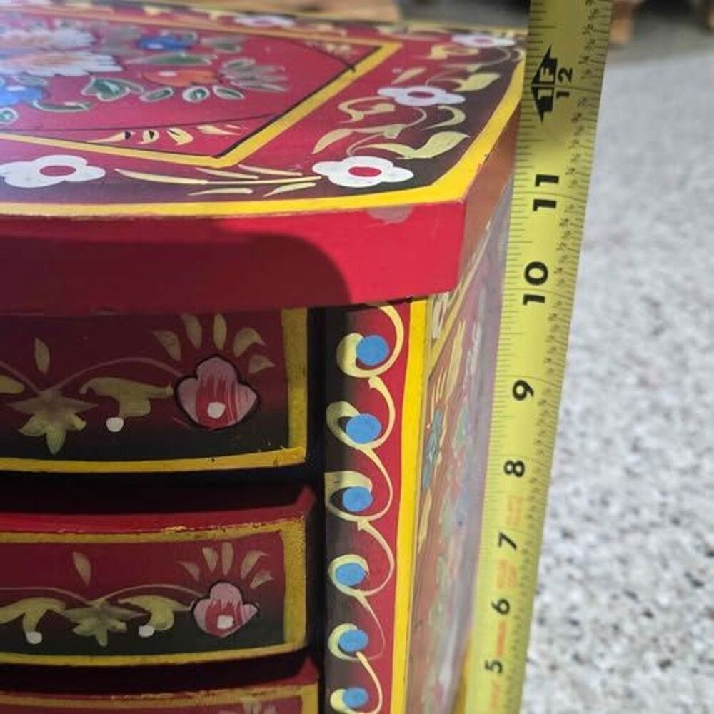 Vintage Indian Hand Painted Wooden Jewelry Chest 5 Drawer Rajasthani Folk Art 10 - Picture 5 of 10